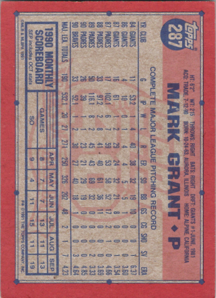 1991 Topps (Karten 251 bis 500) - Bild 166 von 222