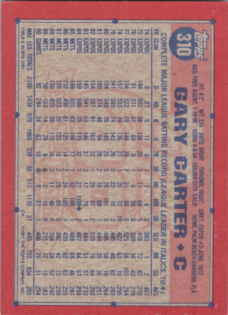 1991 Topps (Karten 251 bis 500) - Bild 202 von 222