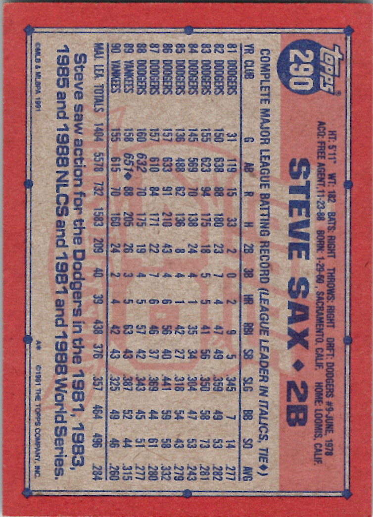 1991 Topps (Karten 251 bis 500) - Bild 170 von 222