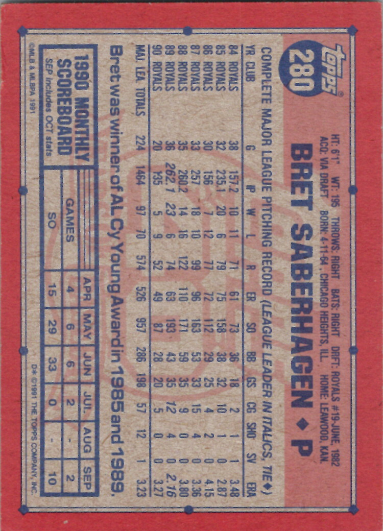 1991 Topps (Karten 251 bis 500) - Bild 154 von 222