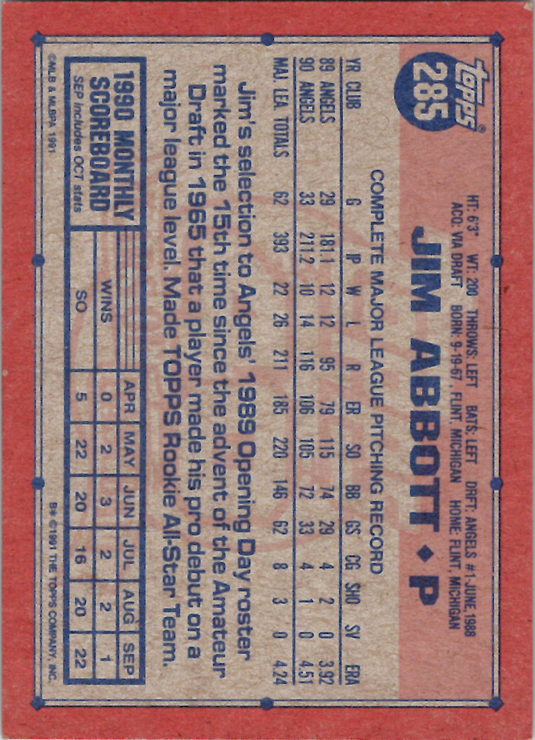 1991 Topps (Karten 251 bis 500) - Bild 162 von 222